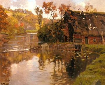  Thaulow Art - Cottage By A Stream impressionism Norwegian landscape Frits Thaulow